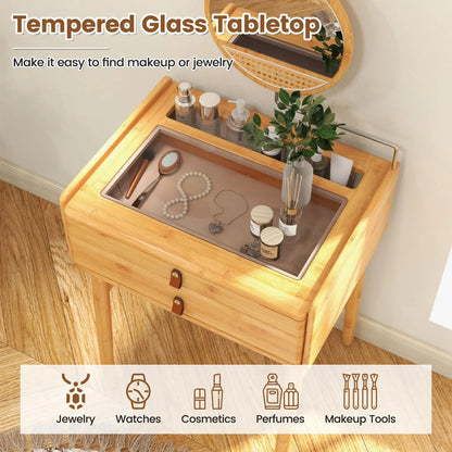 Bamboo Dressing Table With Stool Rotating Mirror