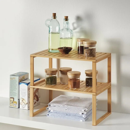 Stackable Bamboo Shelf  Storage Organizer