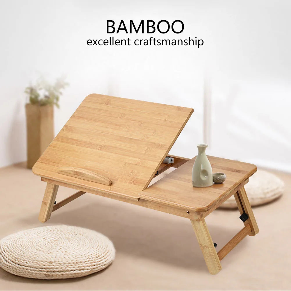 Folding Lifting Table Wooden Bamboo Laptop Desk