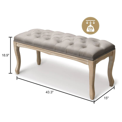43.3" French Vintage Tufted Bench Solid Wood