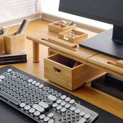 Adjustable Bamboo Monitor Stand with Drawer