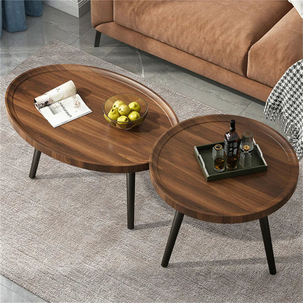 Set of 2 Mid-Century Coffee Tables Solid Wood