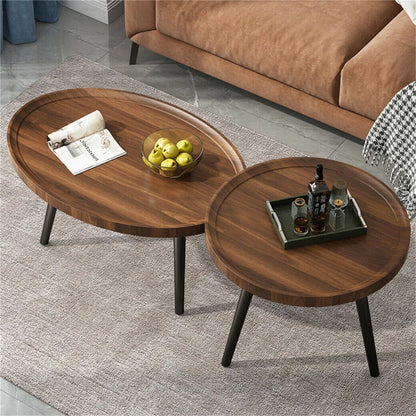 Set of 2 Mid-Century Coffee Tables Solid Wood