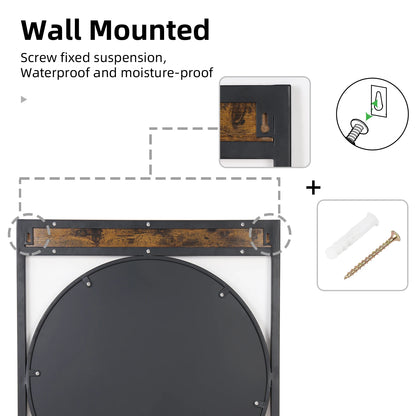 Industrial Metal Wood Frame Wall-Mounted Mirror