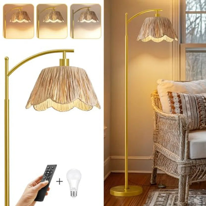 Rattan Boho Floor Lamp for Living Room