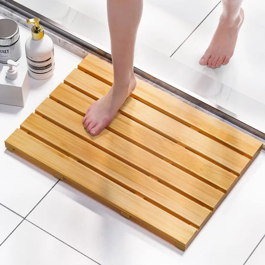 Bamboo Bath Mat Non Slip Waterproof Wooden