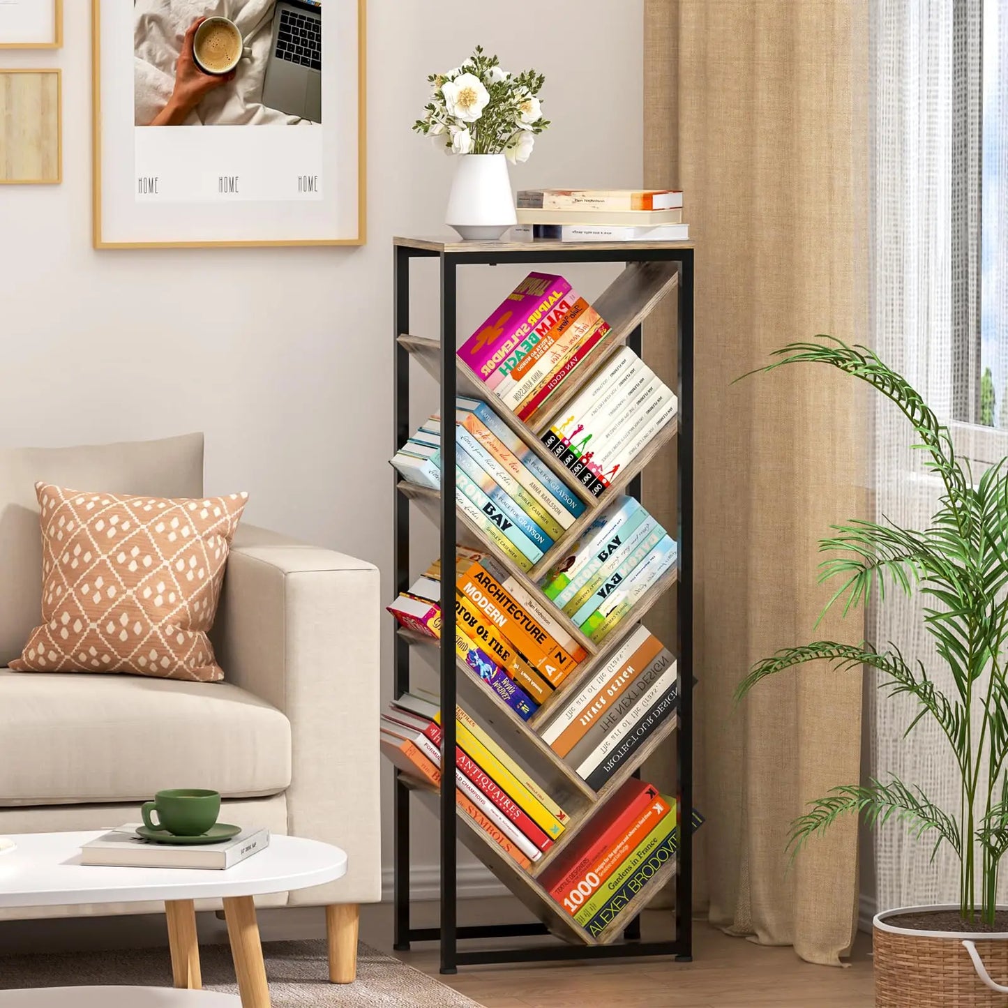 5 Tier Tree Bookshelf With Wood Shelves