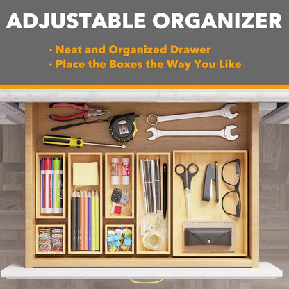 7-Piece Bamboo Drawer Organizer Storage Boxes Set