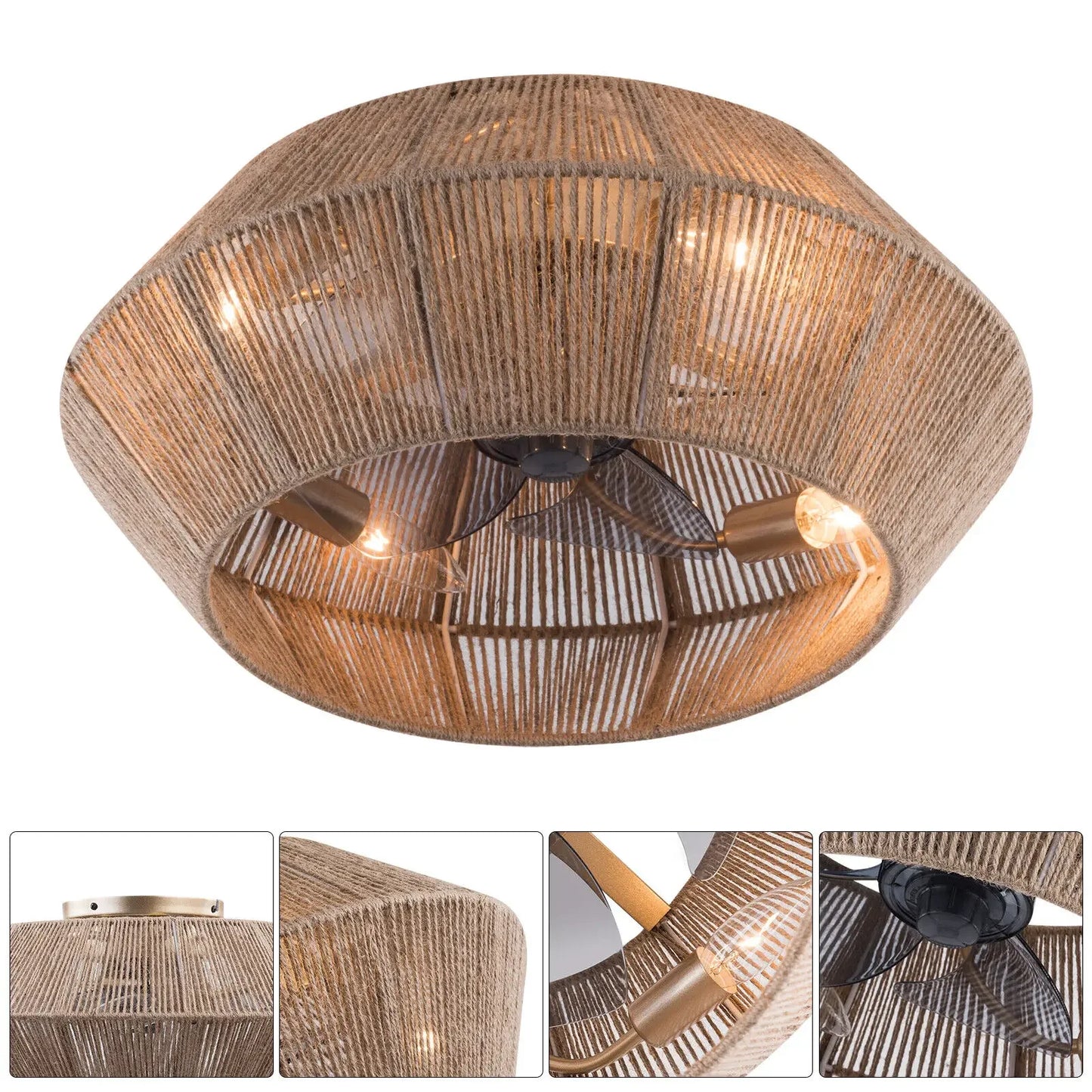 Modern Rattan Cage Ceiling Fan Light