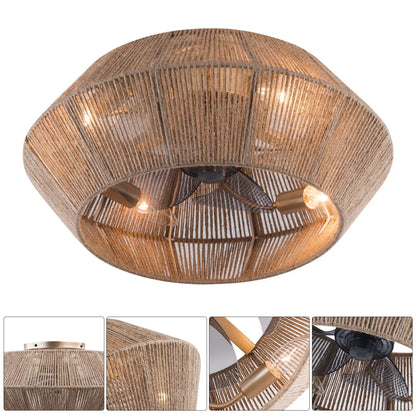 Modern Rattan Cage Ceiling Fan Light