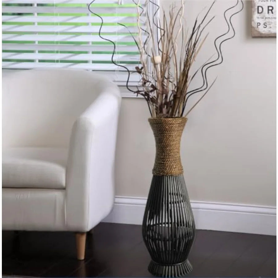 Tall Bamboo Wood Floor Vase 26" High