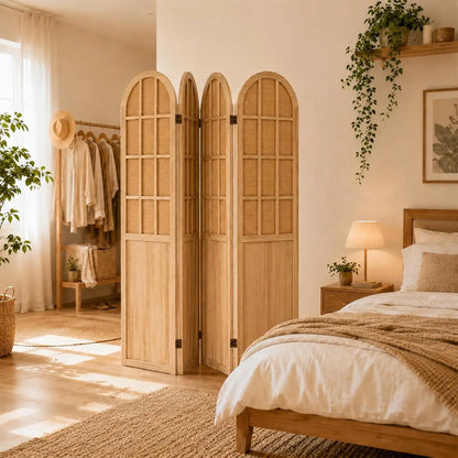 4 Panel  Bamboo Wood Room Divider Privacy Screen