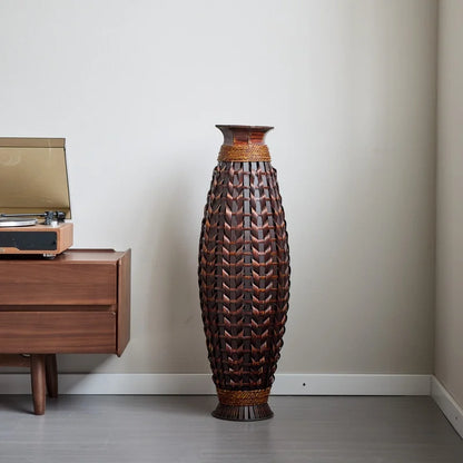 Handwoven Bamboo Floor Vase, 38.97" Tall