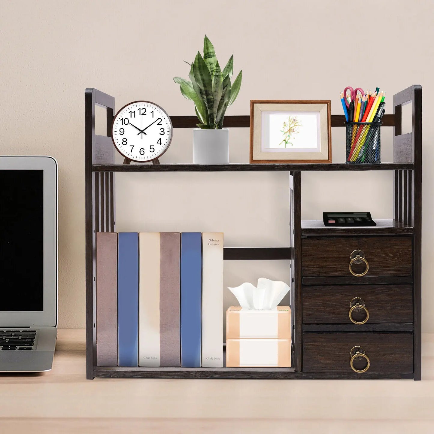Desktop Bookshelf Bamboo Organizer Rack Storage Shelves