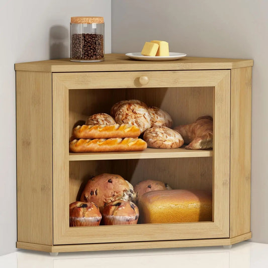 Bamboo Corner Bread Box for Kitchen Counter
