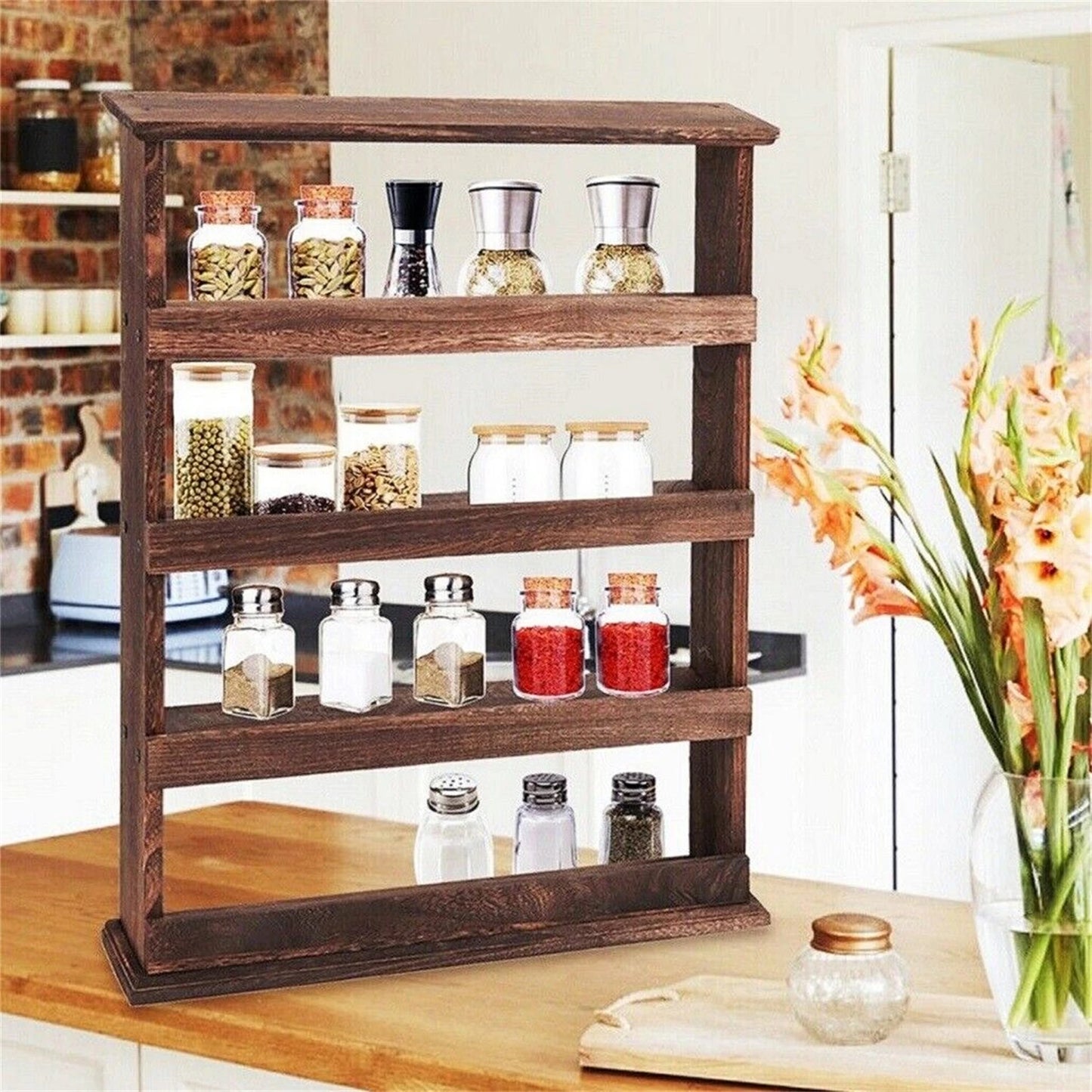 4-Tier Spice Rack Hanging Jars Stand Organizer