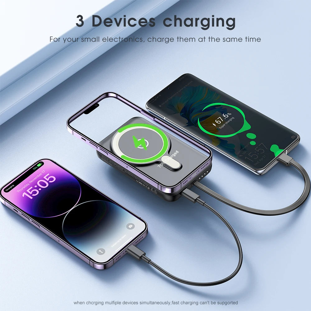 Magnetic Wireless Charger with Built-in Fast Charge Cable