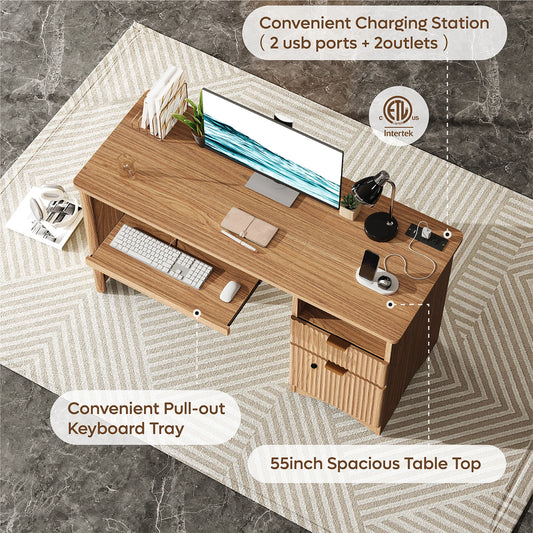 Office Desk with File Drawer & Charging Station