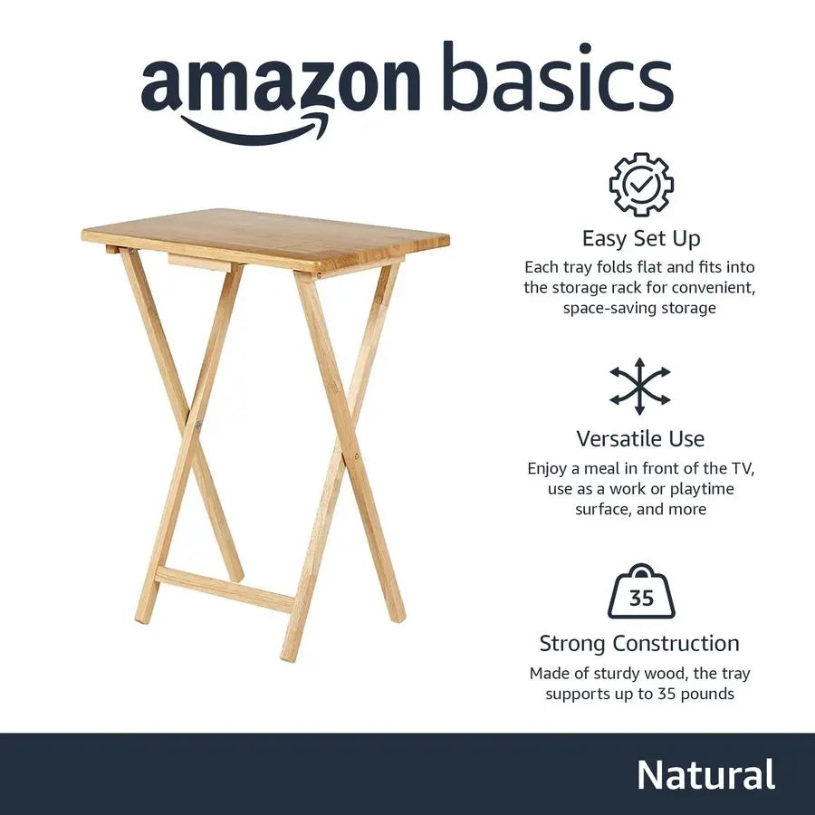 Foldable TV Dinner Tray Table with Storage Rack