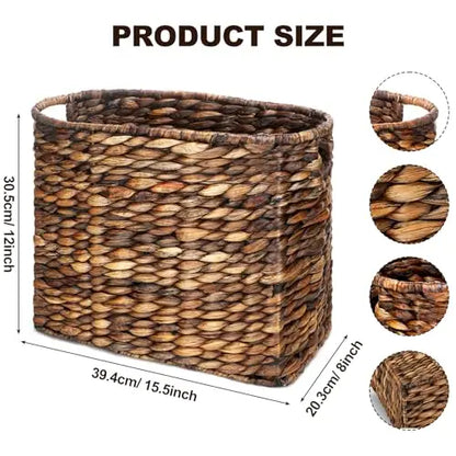 Tall Narrow Handwoven Seagrass Basket For Magazines