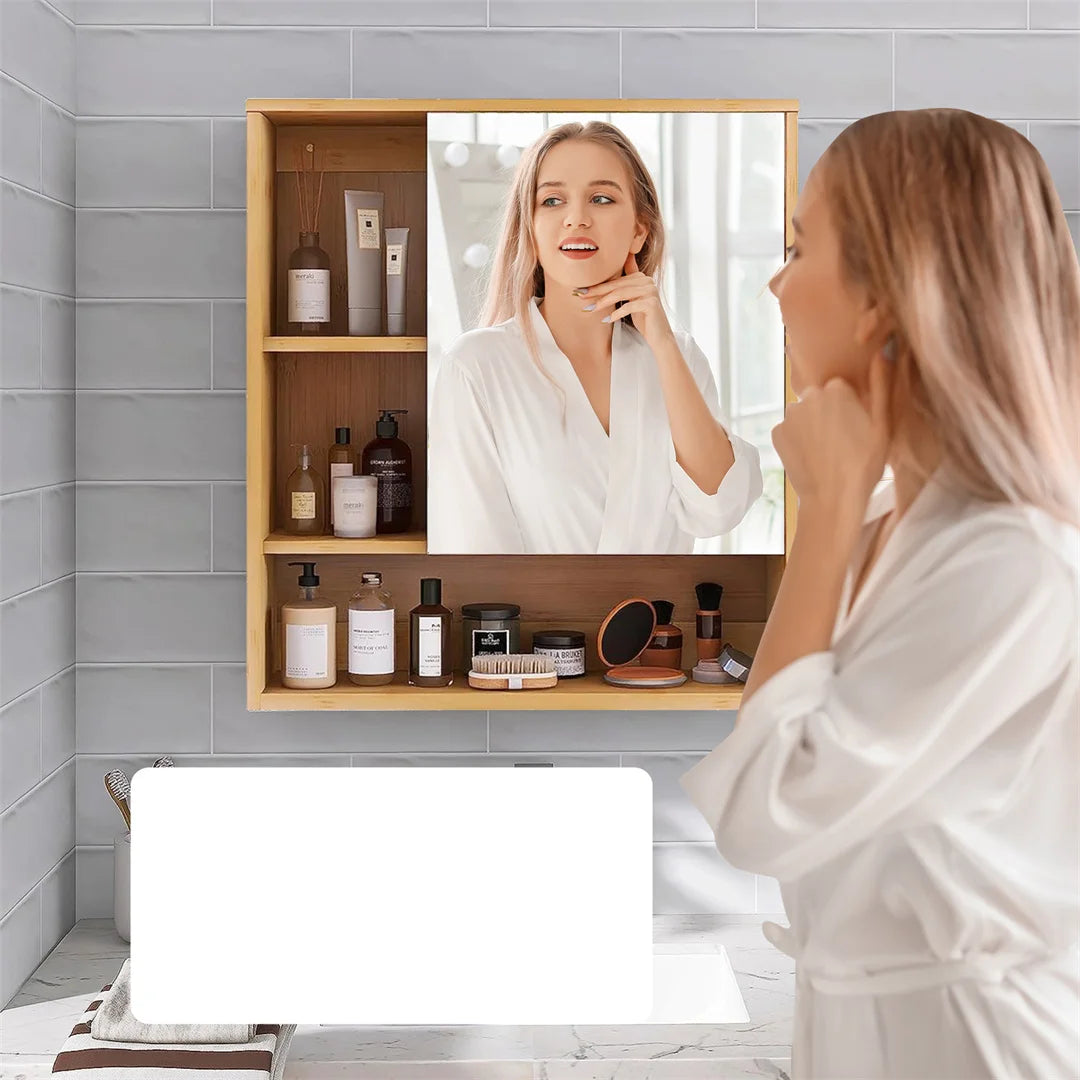 Wooden Medicine Cabinet Wall Mounted Bathroom Vanity Mirror
