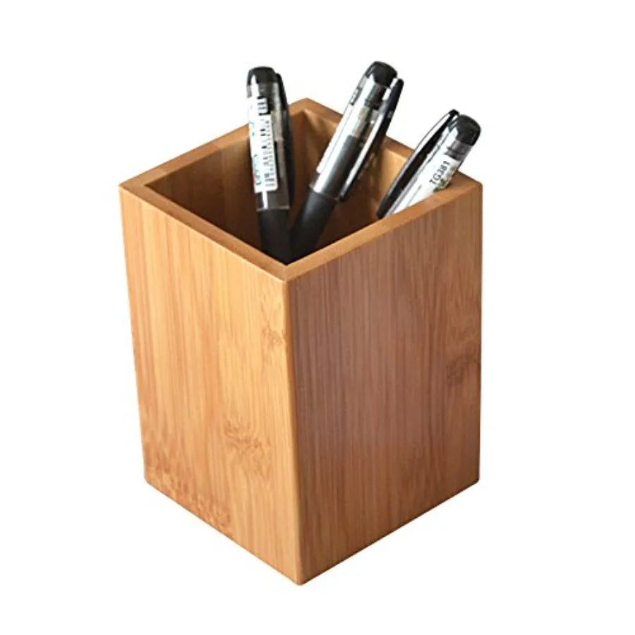 Bamboo Wood Desk Pen Holder Stand