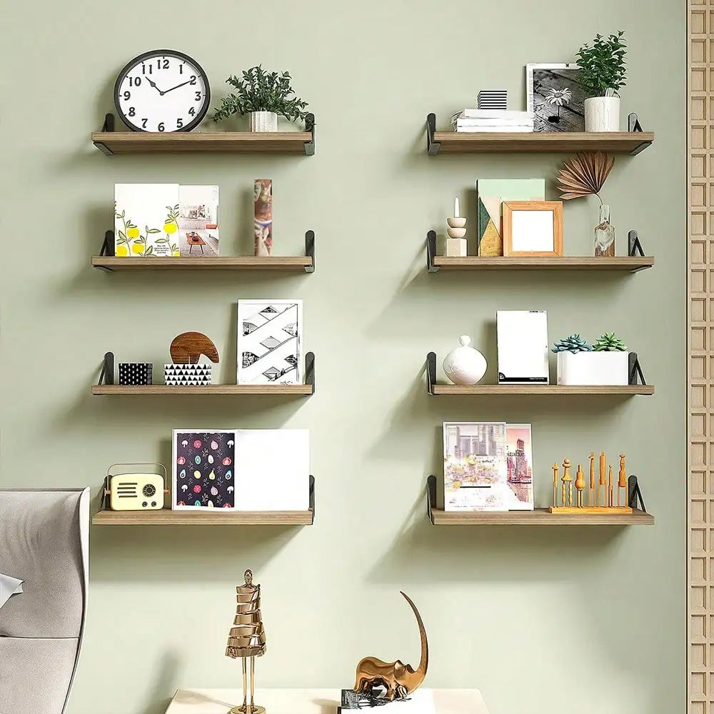 8pcs Floating Shelves Rustic Wood Wall Shelves