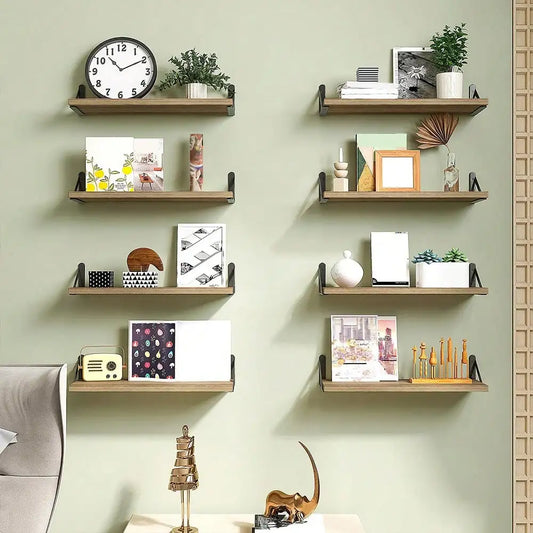 8pcs Floating Shelves Rustic Wood Wall Shelves
