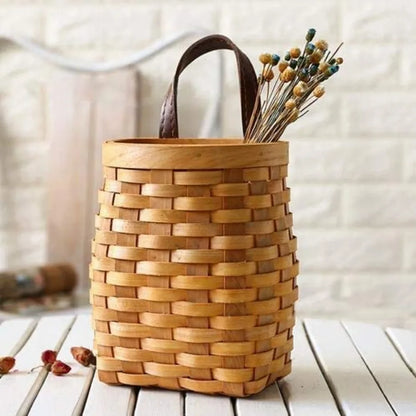 Hand-Woven Wood Storage Basket Wall Hanging