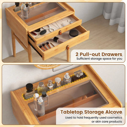 Bamboo Dressing Table With Stool Rotating Mirror