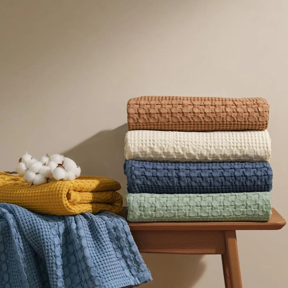 100% Cotton Waffle Weave Blanket King Size for Bed