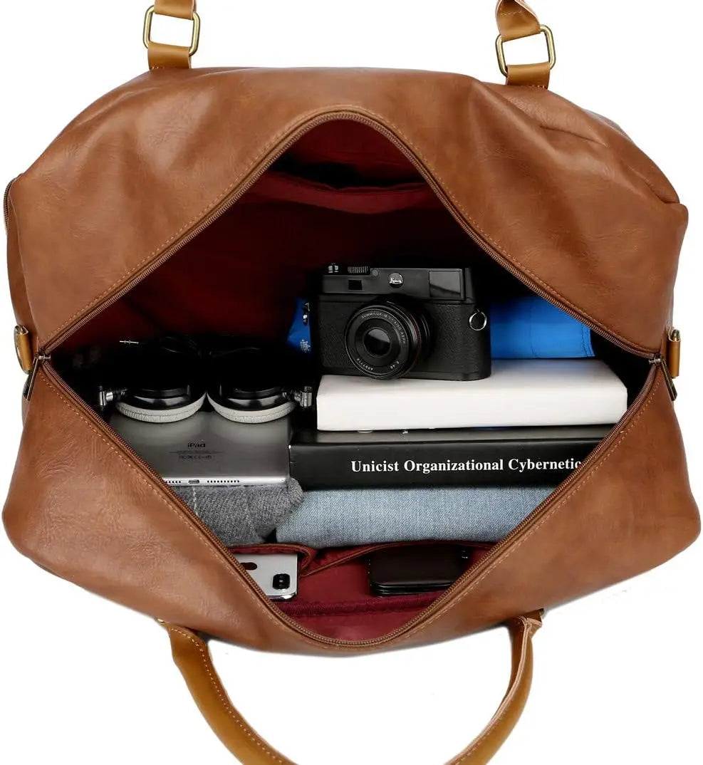 Large Vegan Leather Travel Duffel Weekender Bag