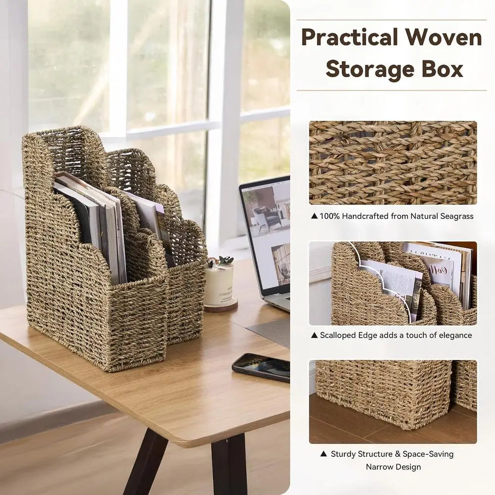 Natural Handwoven Seagrass Scalloped Magazine Holder