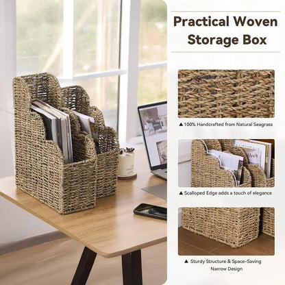 Natural Handwoven Seagrass Scalloped Magazine Holder