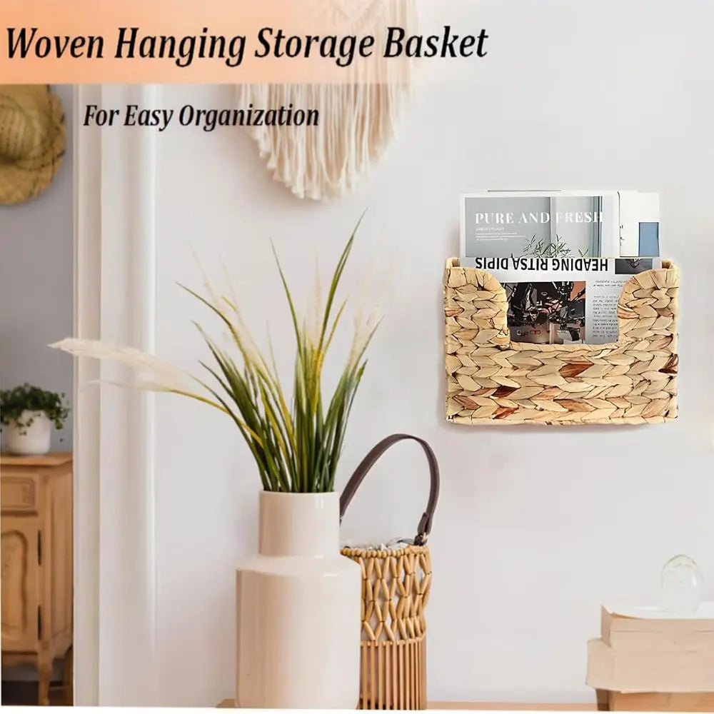 Woven Hanging Magazine Basket Organizer with Handle