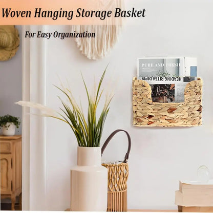 Woven Hanging Magazine Basket Organizer with Handle