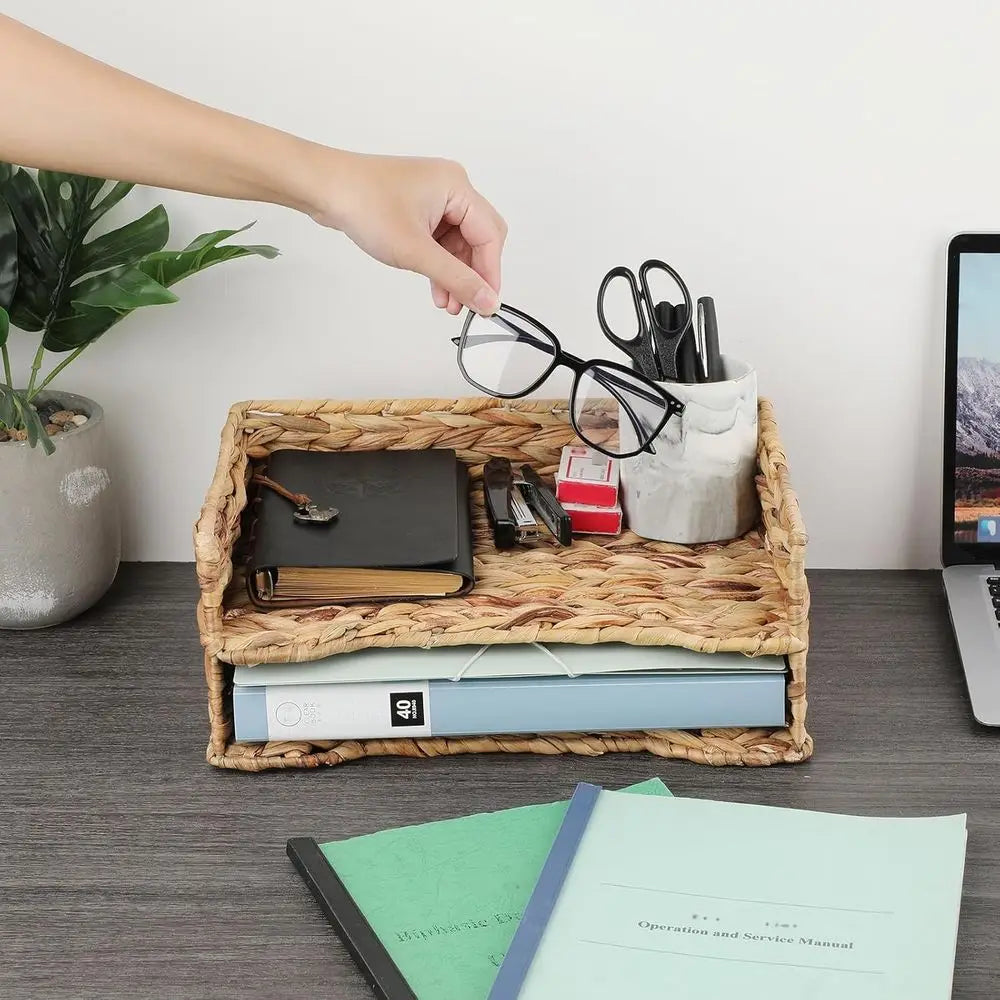2 Tier Water Hyacinth Letter Storage Basket