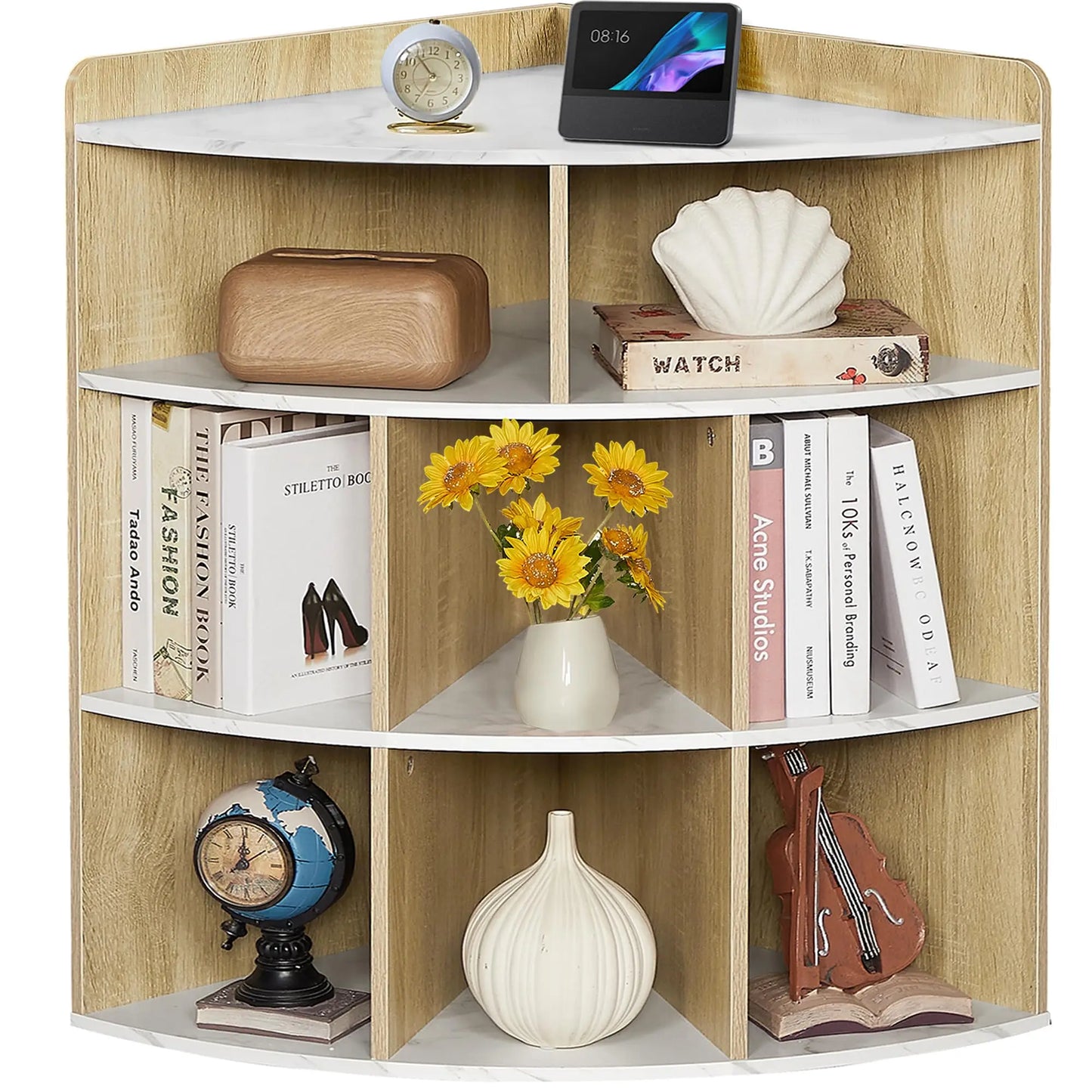 3-Tier Corner Cabinet With 8 Cubbies Storage Organizer