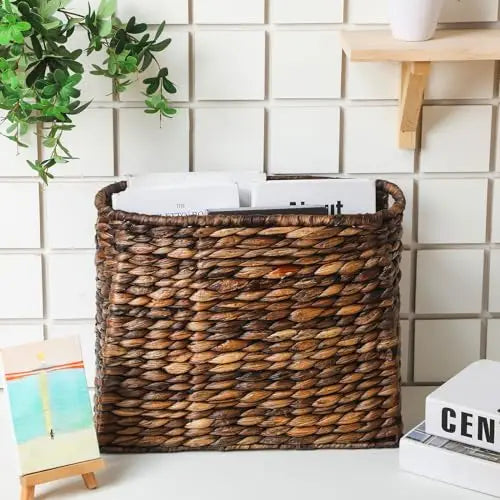 Tall Narrow Handwoven Seagrass Basket For Magazines