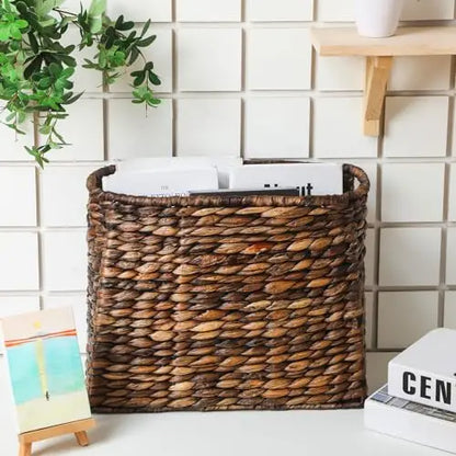Tall Narrow Handwoven Seagrass Basket For Magazines