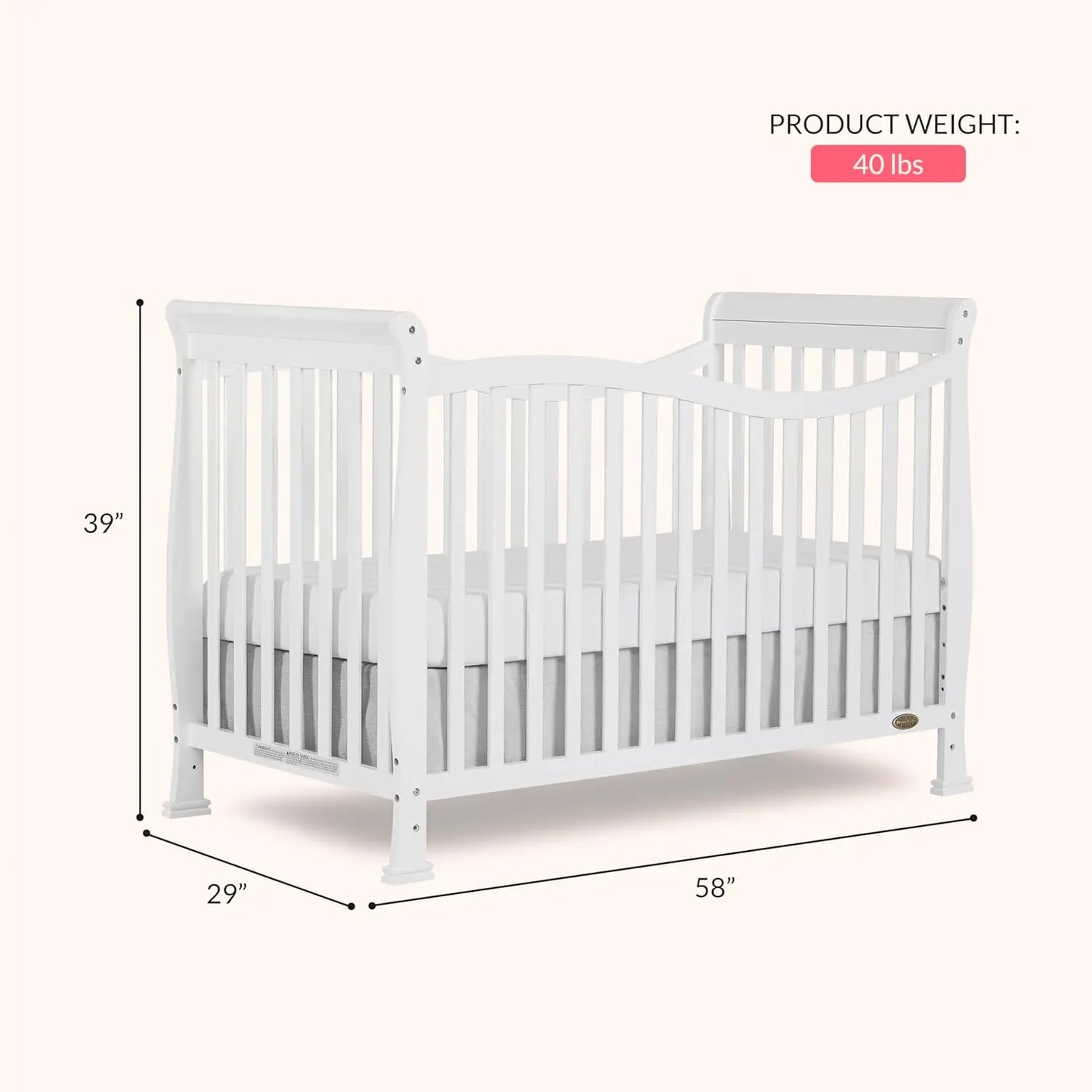7-in-1 Convertible Full-Size Baby Crib in White