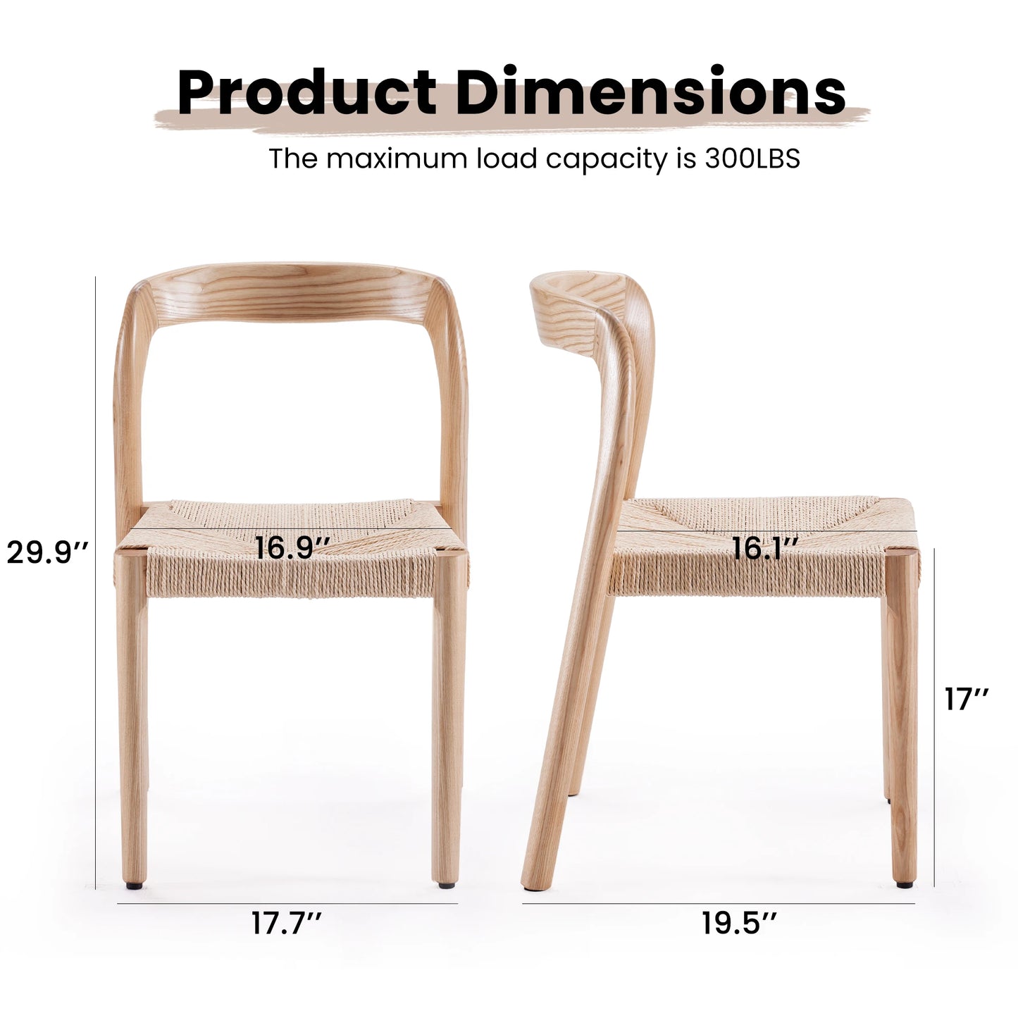 Set of 2 Ash Wood Stackable Dining Chairs
