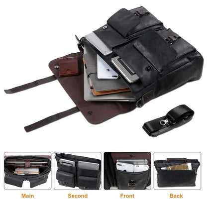 Vintage Black Water Resistant Leather Laptop Bag