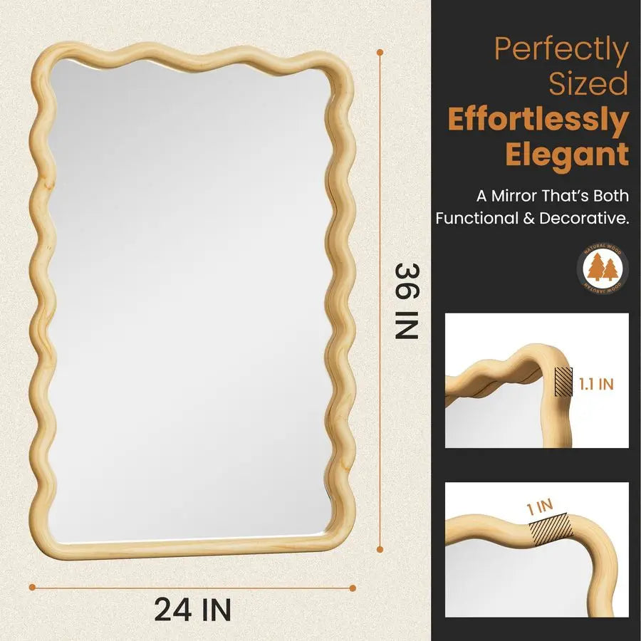 24x36 Boho Wavy Wood Mirror for Wall