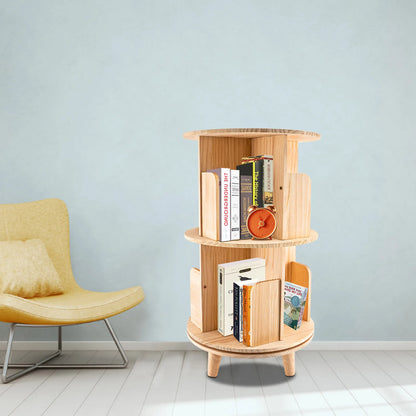 Wooden Bookcase Rotatable Stand Multifunctional Showcase Organizer