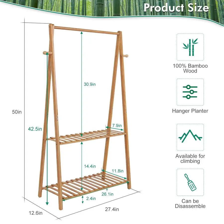 Bamboo Plant Shelves Holder Rack for Patio