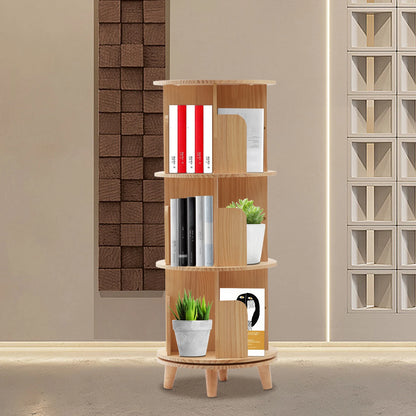 Wooden Bookcase Rotatable Stand Multifunctional Showcase Organizer