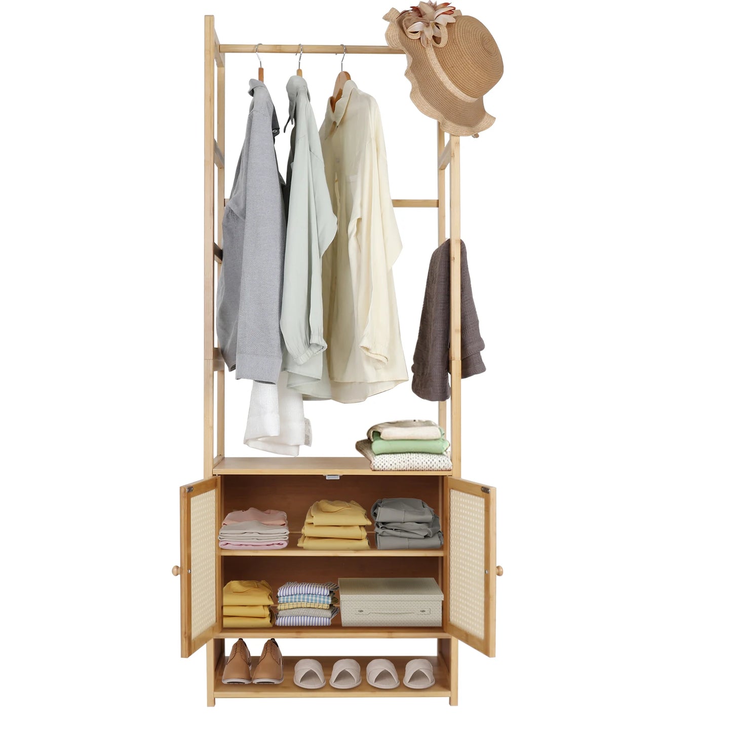 Bamboo Open Garment Rack with Storage Shelves