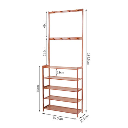 Large Wooden 5 Tiers Coat Stand Shoe Rack Hanger