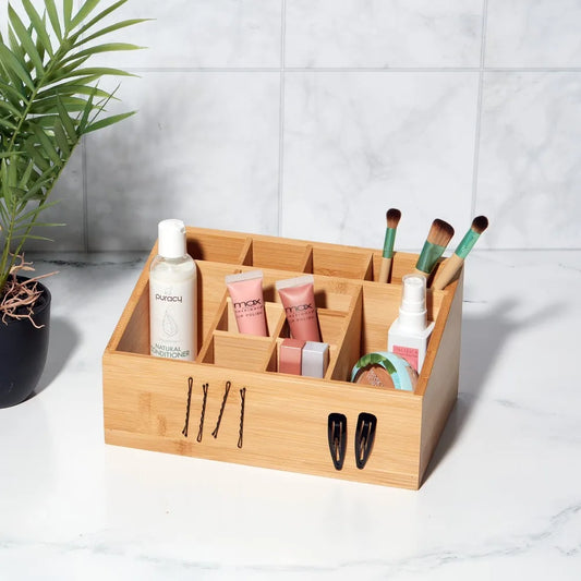 Bamboo Bathroom Organizer 12 Compartments Storage Rack